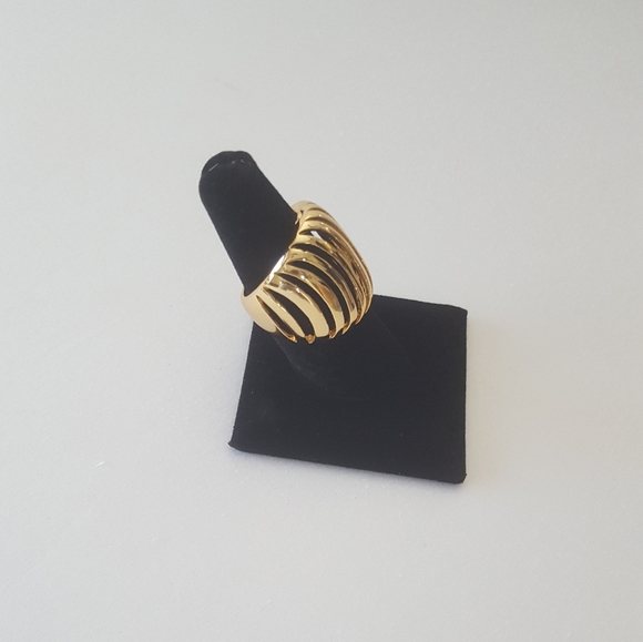 Gold overlay gaudy stripe ring size 8 New - Picture 6 of 9